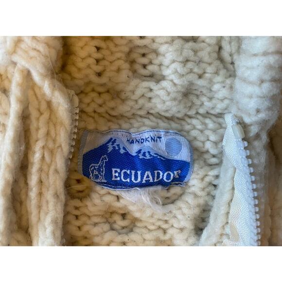 Ecuador Handknit Hooded Zip Cardigan Sweater Handmade Ivory Women’s Small - Picture 2 of 9